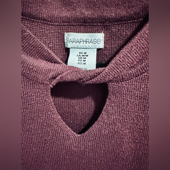 Paraphrase Maroon Knot Keyhole Career Sheath Sweater Dress. Size M. 3/4 sleeves - Picture 4 of 8